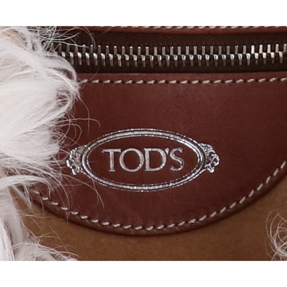 TOD'S CT39 Double T Real Fur 2-Way Tote Bag in White and Brown - Picture 7 of 9